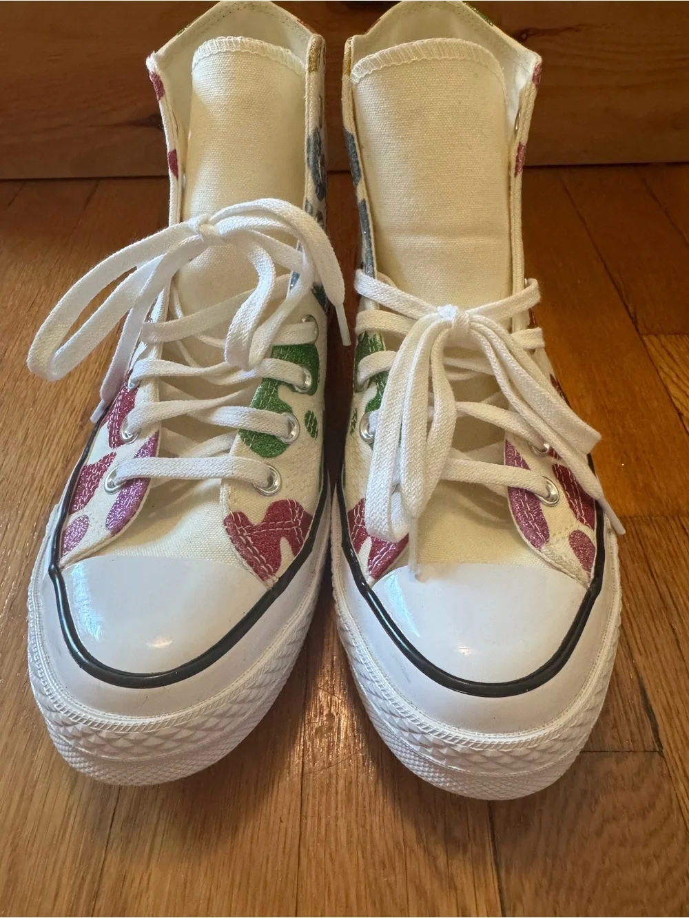 Converse White Canvas Hi Tops with Rainbow Glitter Leopard Print